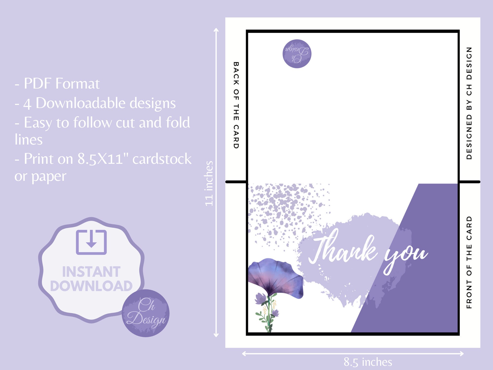 Printable Thank You Card Thank You Greeting Card 7x5 INSTANT - Etsy