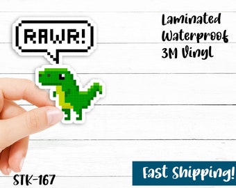 Niedliche Pixel Dino Rawr Sticker - Wasserfeste Vinyl Sticker