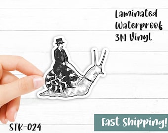 Man Riding a Snail Sticker - Waterproof Vinyl Sticker