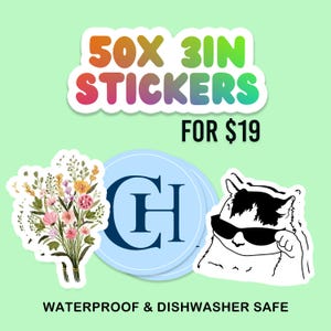 50 x aangepaste stickers van 3 inch - gestanst - gelamineerd, waterdicht