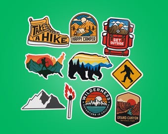 Outdoor Sticker Pack - 10x camping Sticker Pack - Waterproof Vinyl Stickers