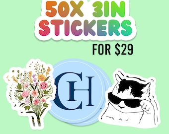 50x Custom Stickers 3in - Die Cut - Laminated Waterproof