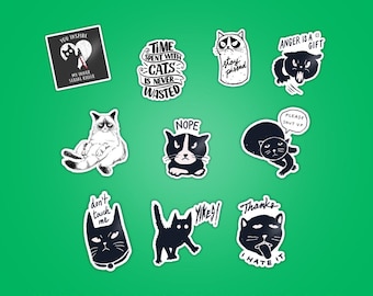 Funny Cat Sticker Pack - 10x Cat Sticker Pack - Waterproof Vinyl Stickers