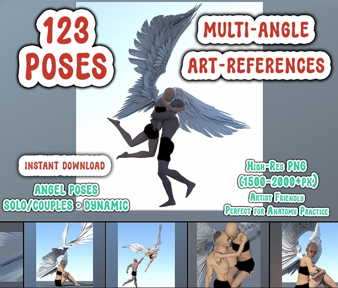 Angel Pose Reference Pack – 123 Dynamic Poses (solo & Couple) | Multi ...
