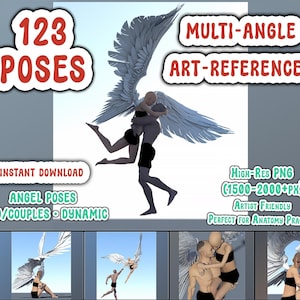 Angel Pose Reference Pack – 123 Dynamic Poses (Solo & Couple) | Multi-Angle Art References | Wings, Anatomy - Composition Practice