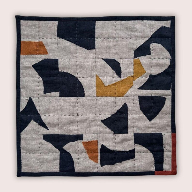 Found shapes patchwork raw edge appliqué wall hanging