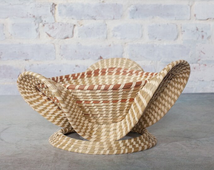 Slanted Elephant Ear Sweetgrass Basket with Pedestal