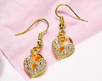 18K Gold Plated Micro Pave PadLock Heart Earrings