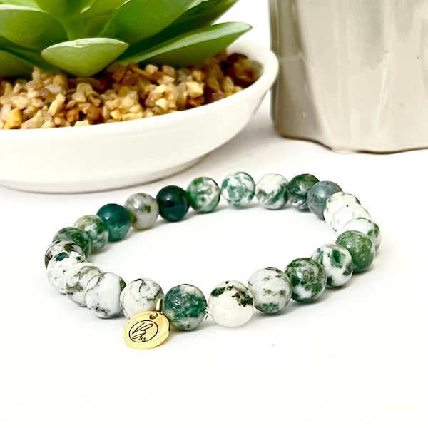 Recovery & Boost Immunity, Anti-inflammatory Natural Tree Moss Agate Bracelet, Healing Crystals, Healing Stone, birthday gift, her