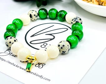 Joy Dalmatian Jasper  Bracelet, gift, bracelet for her, him, Holiday