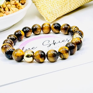 Luck & Focus Yellow Tigers Eye and Gold Coated Hematite Bracelet, Healing Stones Bracelet, men, women, gift