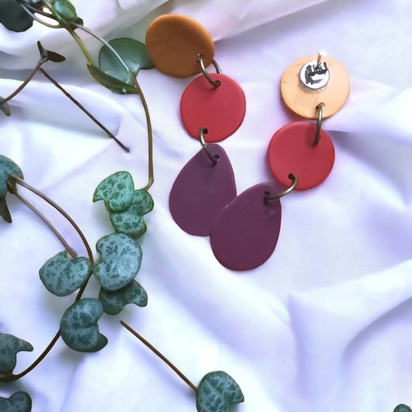 Polymer Ohrringe | drei Farben | Druckknopfverschluss | Anhänger | Statement Modeschmuck