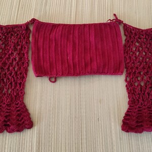 Red Brazilian Off Shoulder Cropped Top Handmade Crochet Solid Color Women's Beachwear