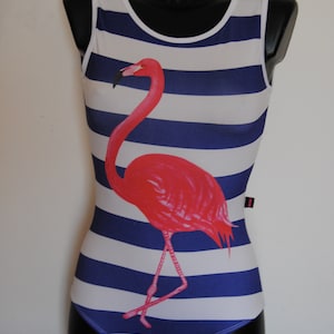 Original 2 Multicolor Pink Flamingo Pattern Brazilian Bodysuit, Women&#39;s Sportswear