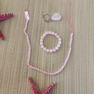 Brazilian Rose Quartz Set Including Keychain, Necklace and Bracelet. Accessories Made from Natural Stones.