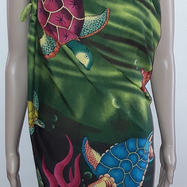 Paréo brésilien, motif tortue de mer verte, tenue de plage femme multicolore