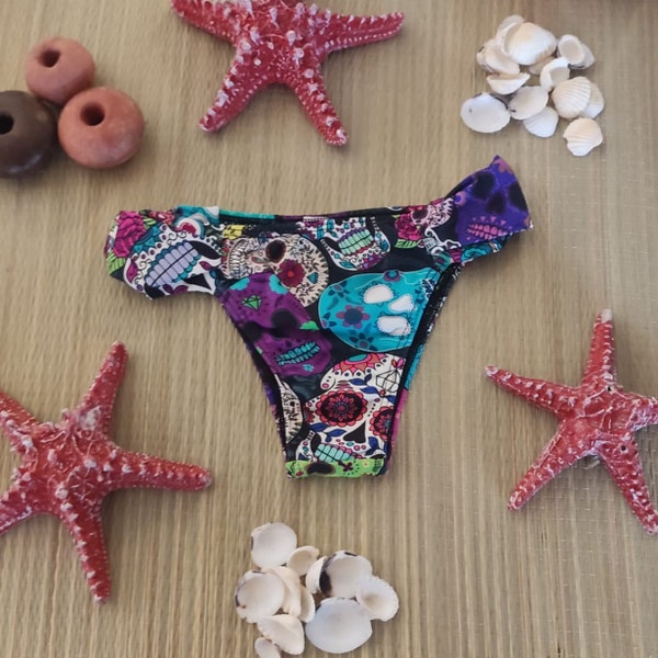 Braguita de bikini brasileña, estampado de calaveras mexicanas, bañador original multicolor neón, ropa de playa para mujer