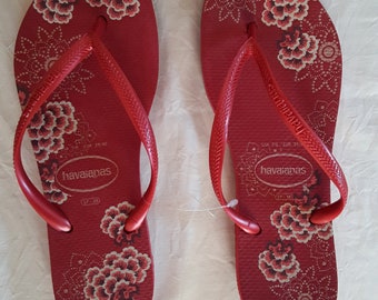Havaianas slim flip flops organic CF red vermelho apache original, women&#39;s beachwear