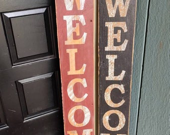 Vertical "Welcome" porch sign / reclaimed wood/ front door decor/ Leaner sign/ Farmhouse chic
