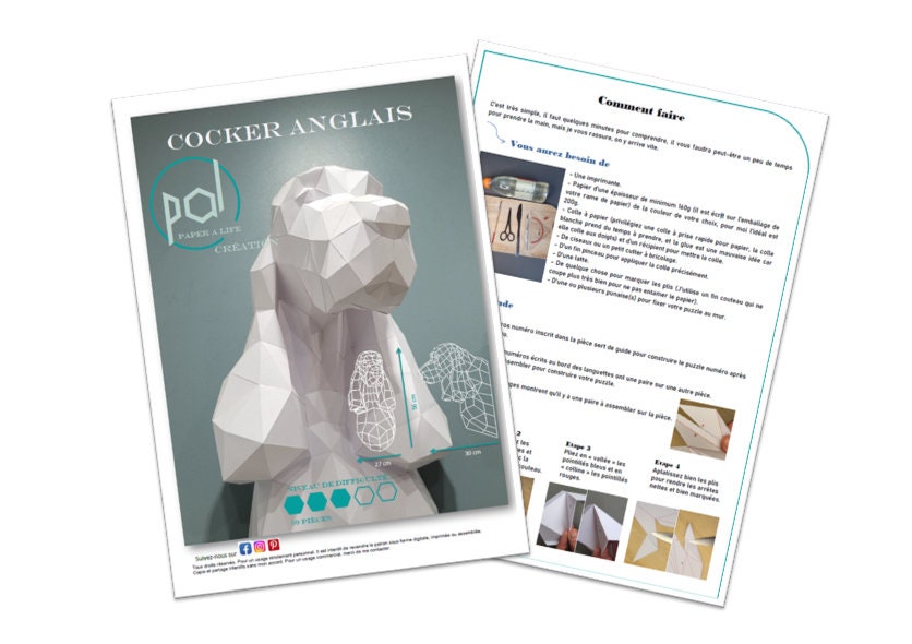 English Cocker Spaniel in 3D Papercraft. Build Your Own Paper Sculpture ...