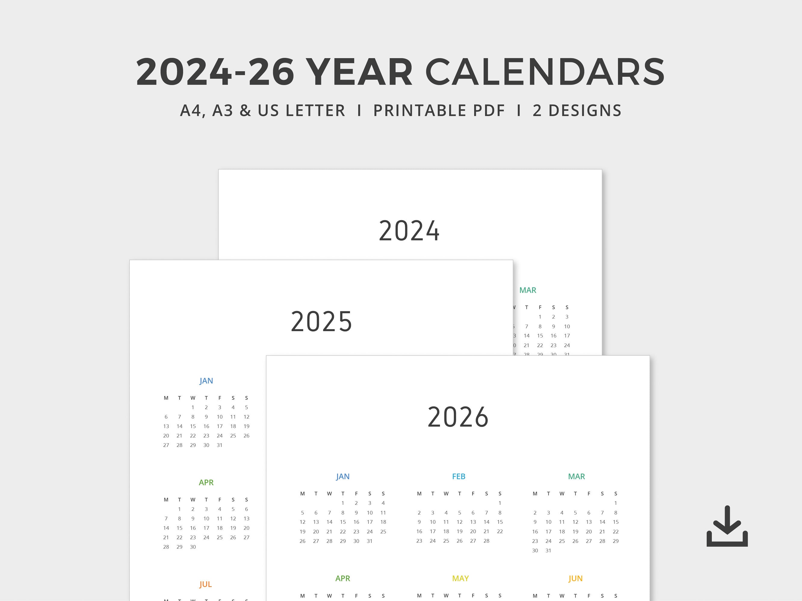 2024 2026 Year Calendar PDF Printable PDF Year to View Calendar