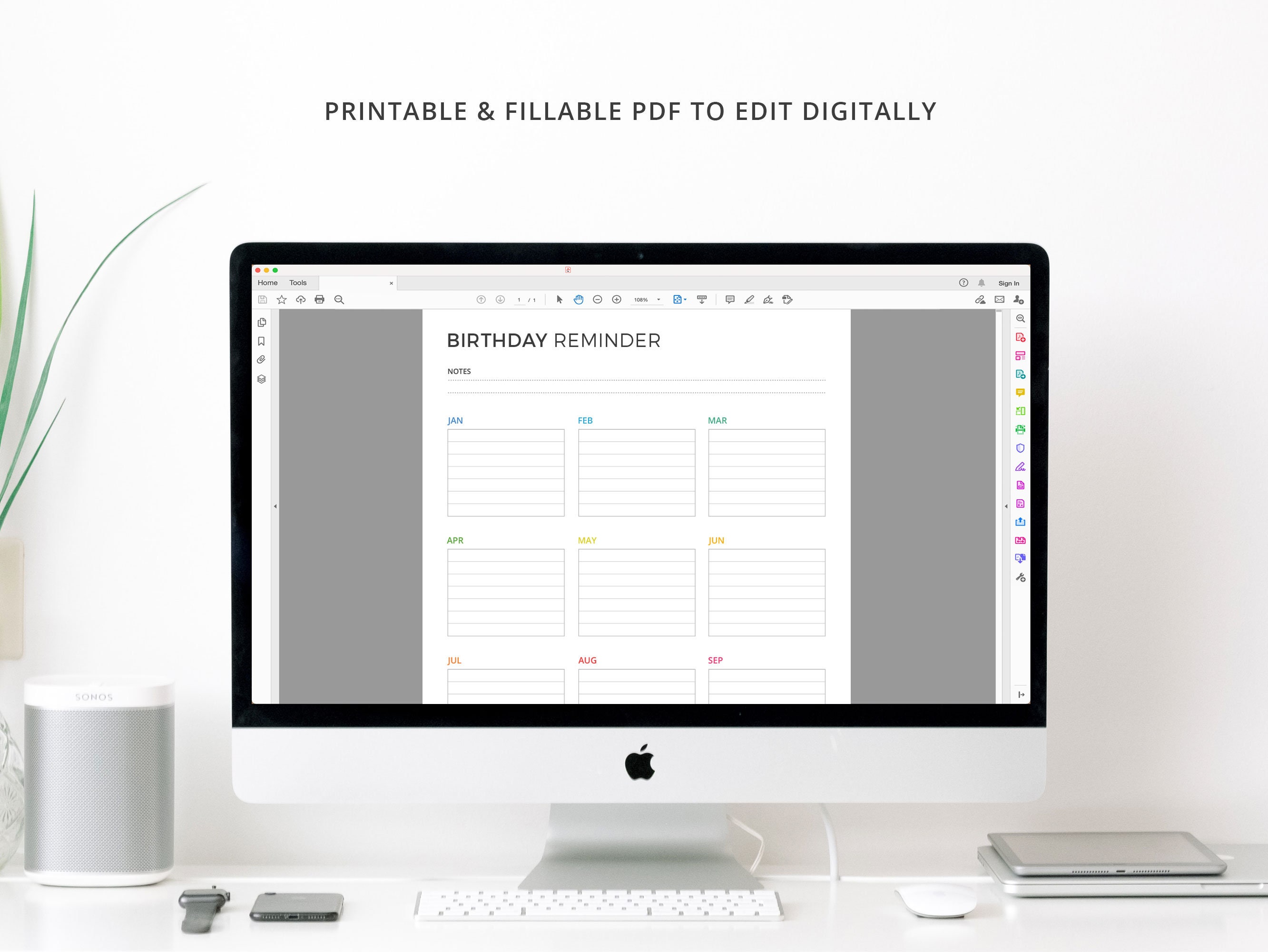 Birthday Reminder | Printable / Editable PDF | Birthdays | A4 &amp; US ...