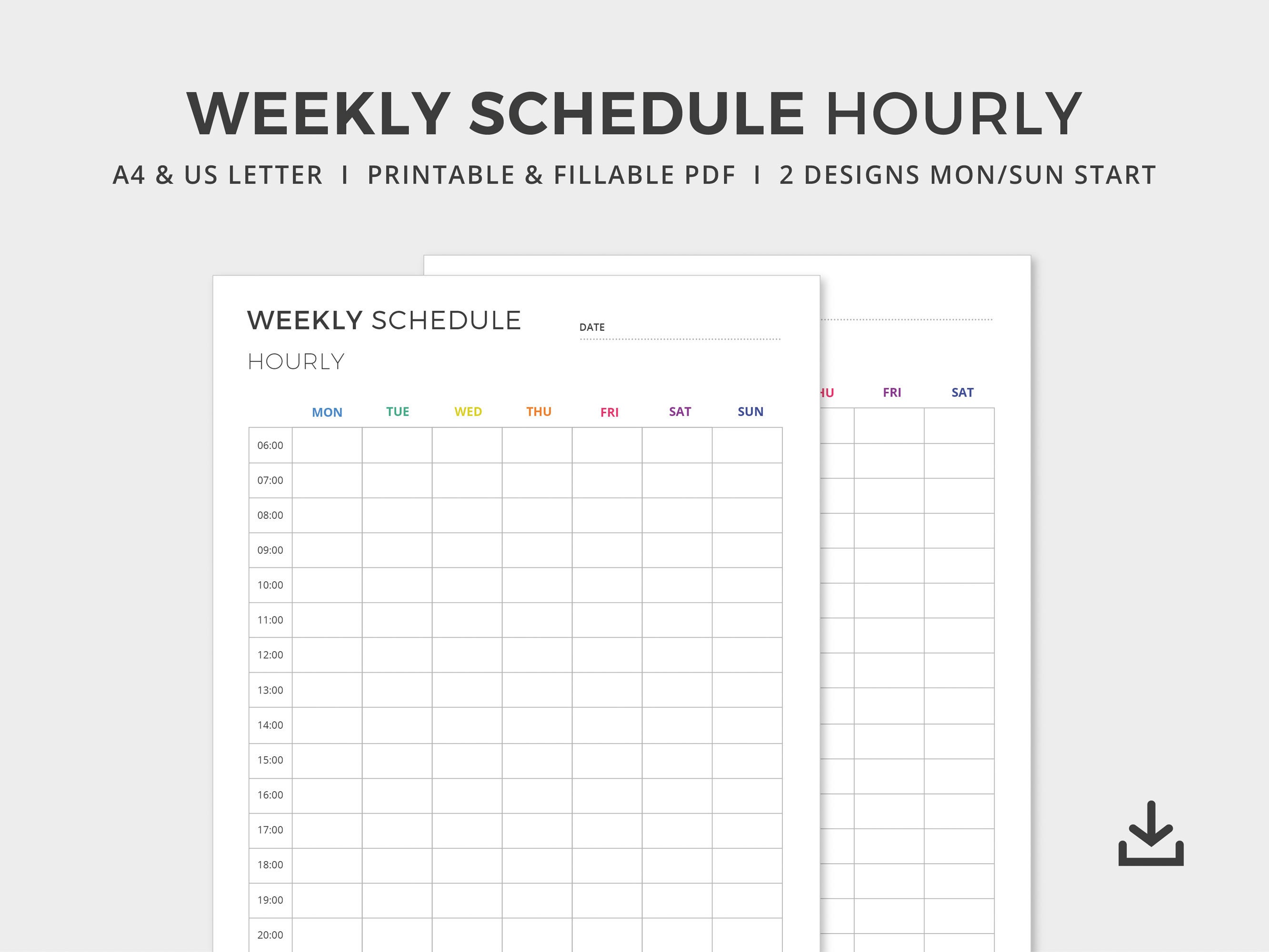 Hourly Week Schedule Printable / Editable PDF 30 Mins Weekly Planner A4 ...