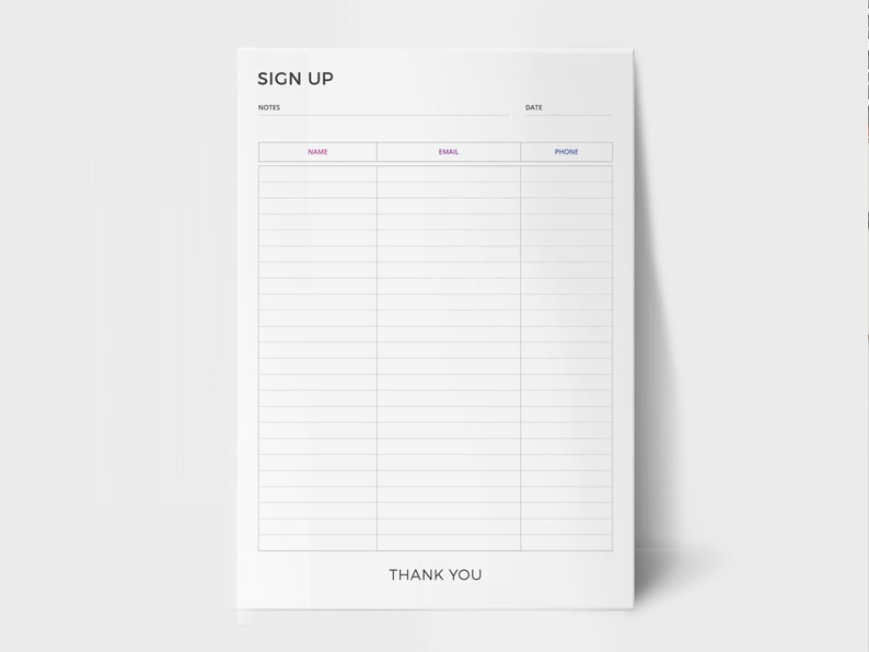 Sign up Sheet Printable / Editable PDF Sign up List A4 & US Letter Sign