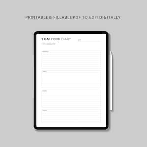 7 Day Food Diary | Printable / Editable PDF | Clear Design | A4 & US ...
