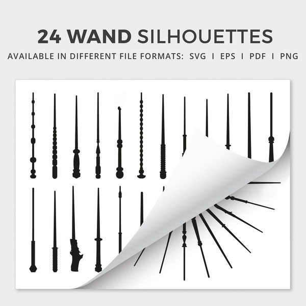 Wand Silhouettes Svg Eps Pdf Png files | Wizard wand outlines | Wand illustrations | Printable | Digital Download