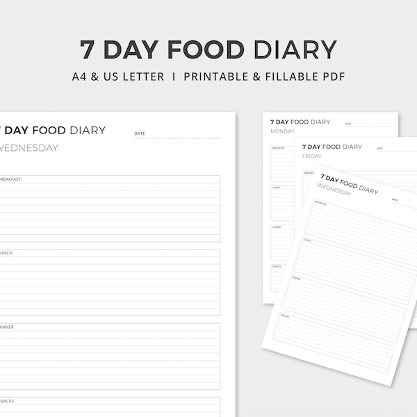 Food Diary Template - Etsy