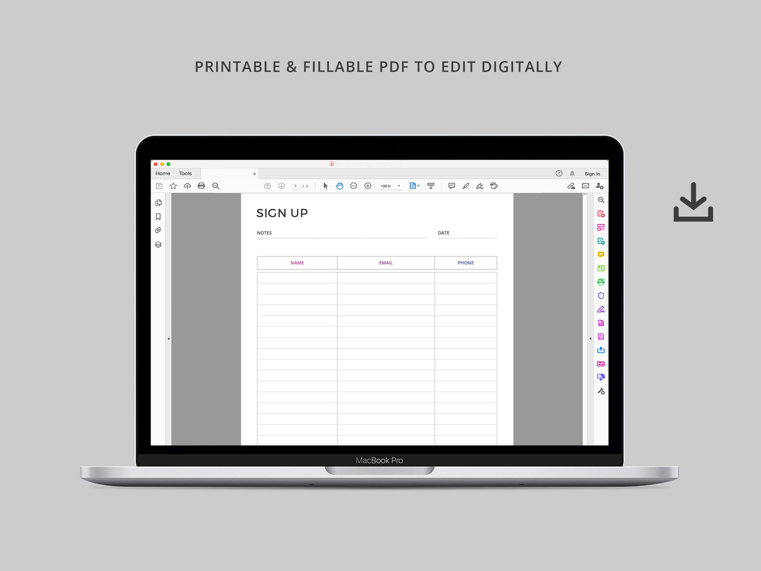 Sign up Sheet Printable / Editable PDF Sign up List A4 & US