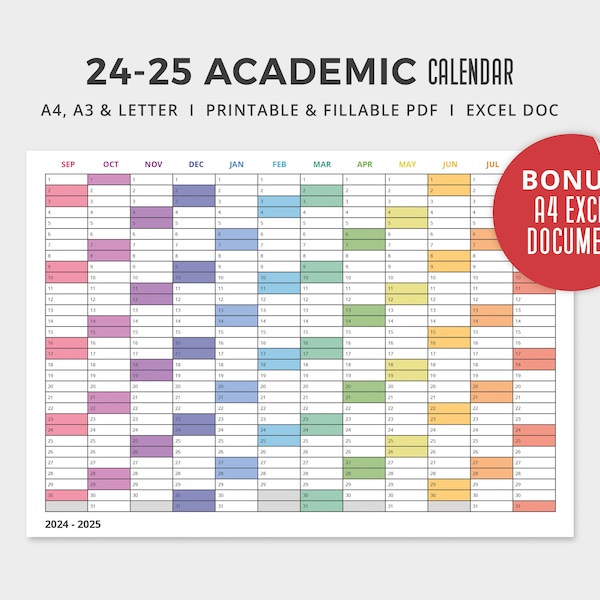 Printable School Calendar 2024 2025 School Calendar Us Letter Etsy