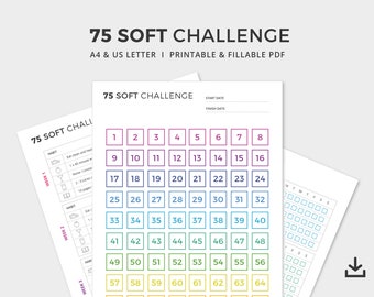 75 Soft Challenge Tracker: Minimalist Fitness Journal (Printable/Editable PDF)