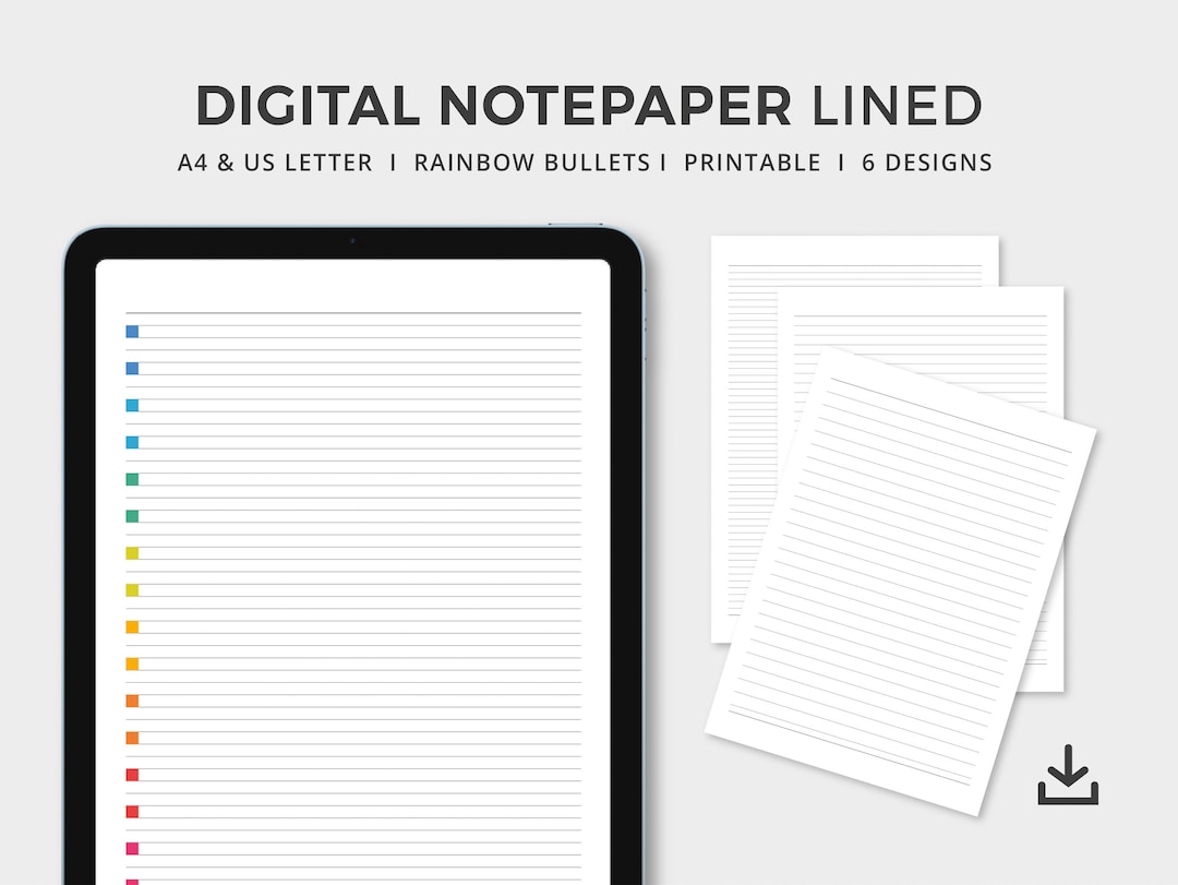 Digital Lined Notepaper Printable Rainbow Bullet Points A4 & US Letter ...