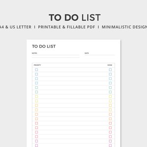 To Do List | Printable / Editable PDF | Planner | Work List | A4 &amp; US ...
