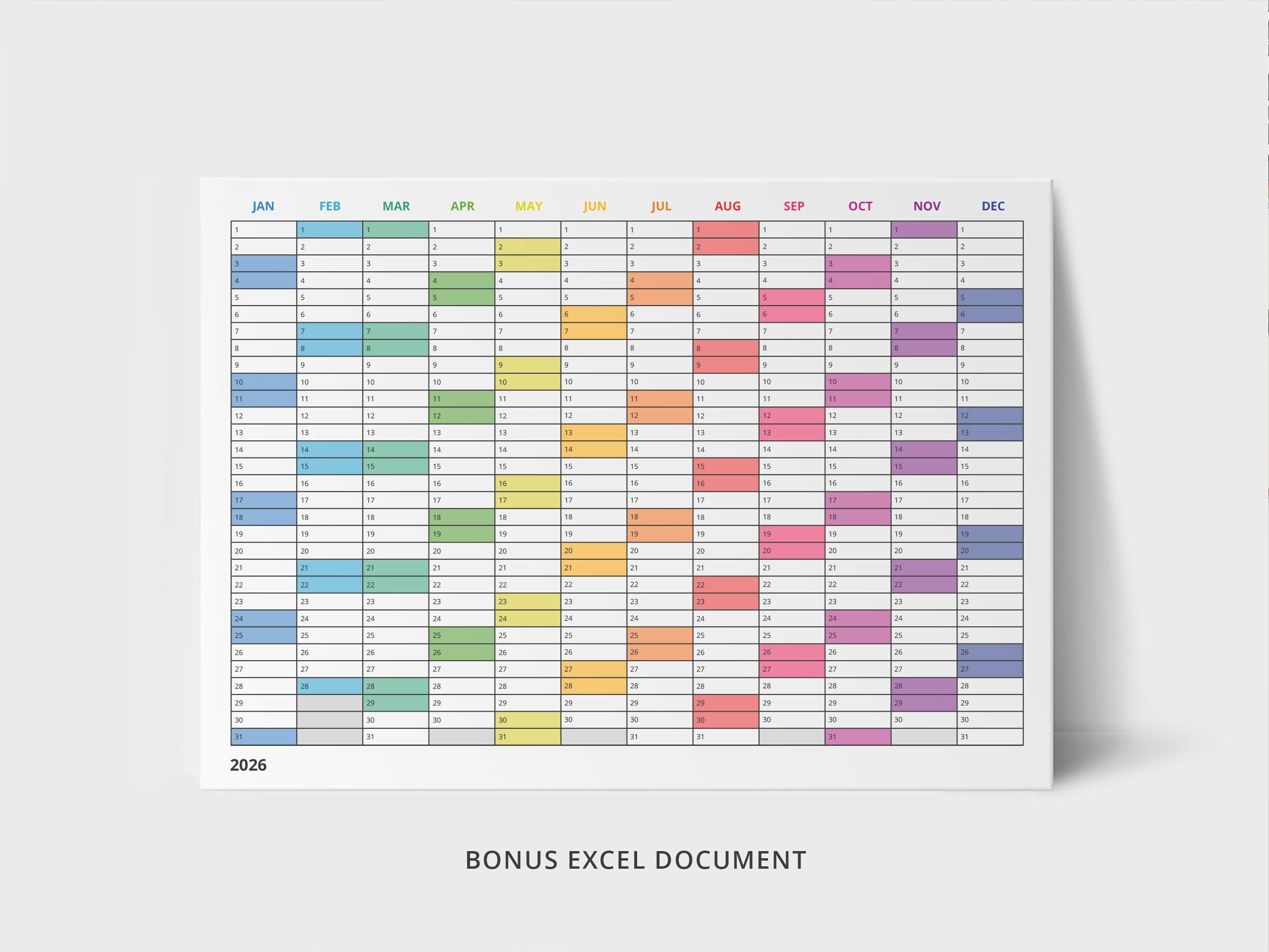 Häfft Wandkalender 2024 A3 (42 x 30 cm) gefalzt [Rainbow] für 12 Monate
