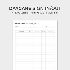 Daycare sign in sheet | Printable / Editable PDF | Sign in List | A4 & US Letter | Daycare List| Daycare Tracker | Instant Digital Download