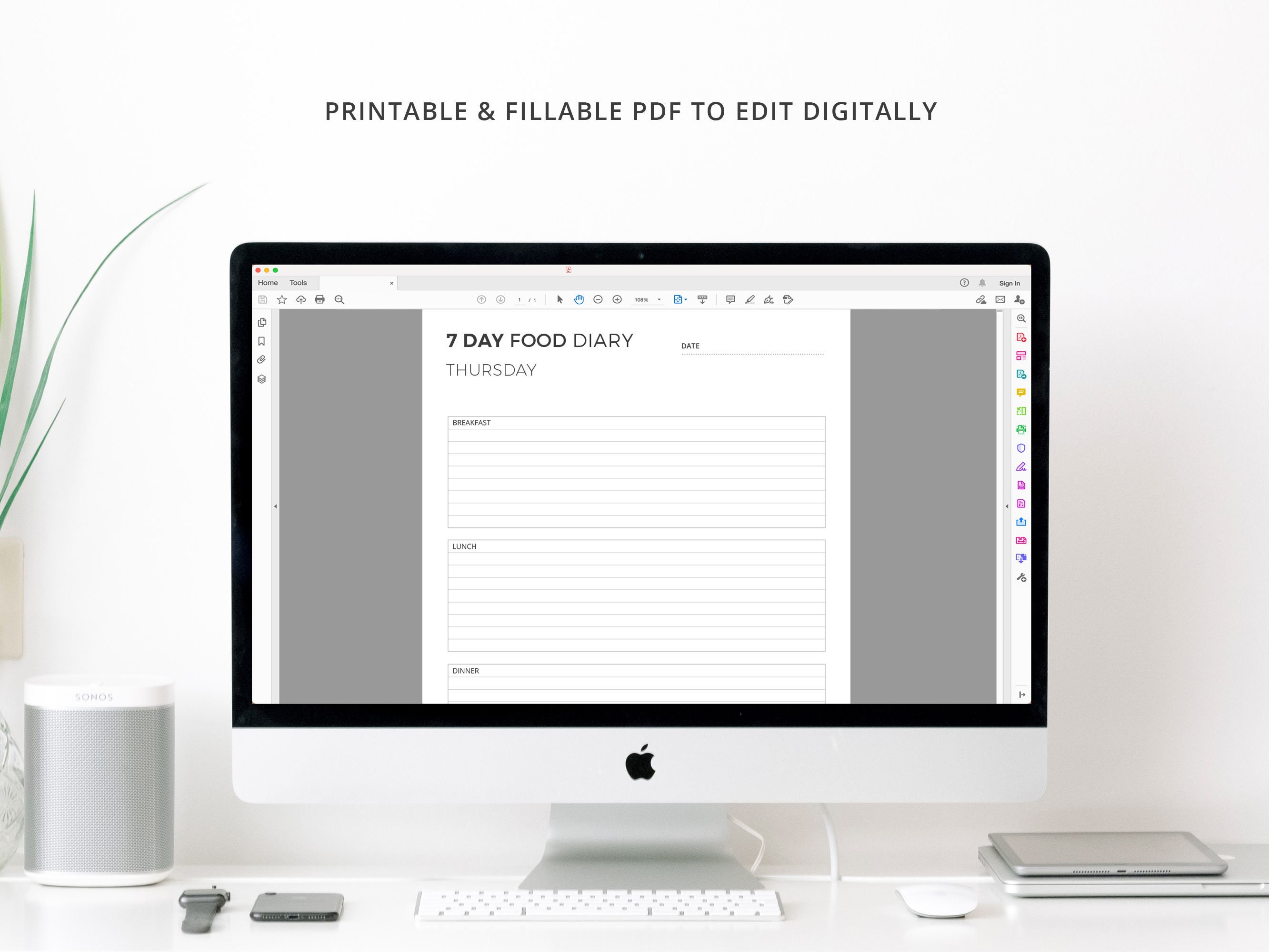 7 Day Food Diary | Printable / Editable PDF | Clear Design | A4 & US ...