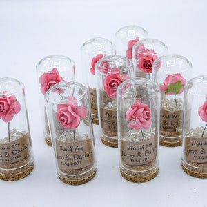 10 Piece Mini Paper Rose in Glass Dome, Guest Favors, Beauty and the Beast, Luxury Magical Rose Wedding Gifts, Happy holiday favors