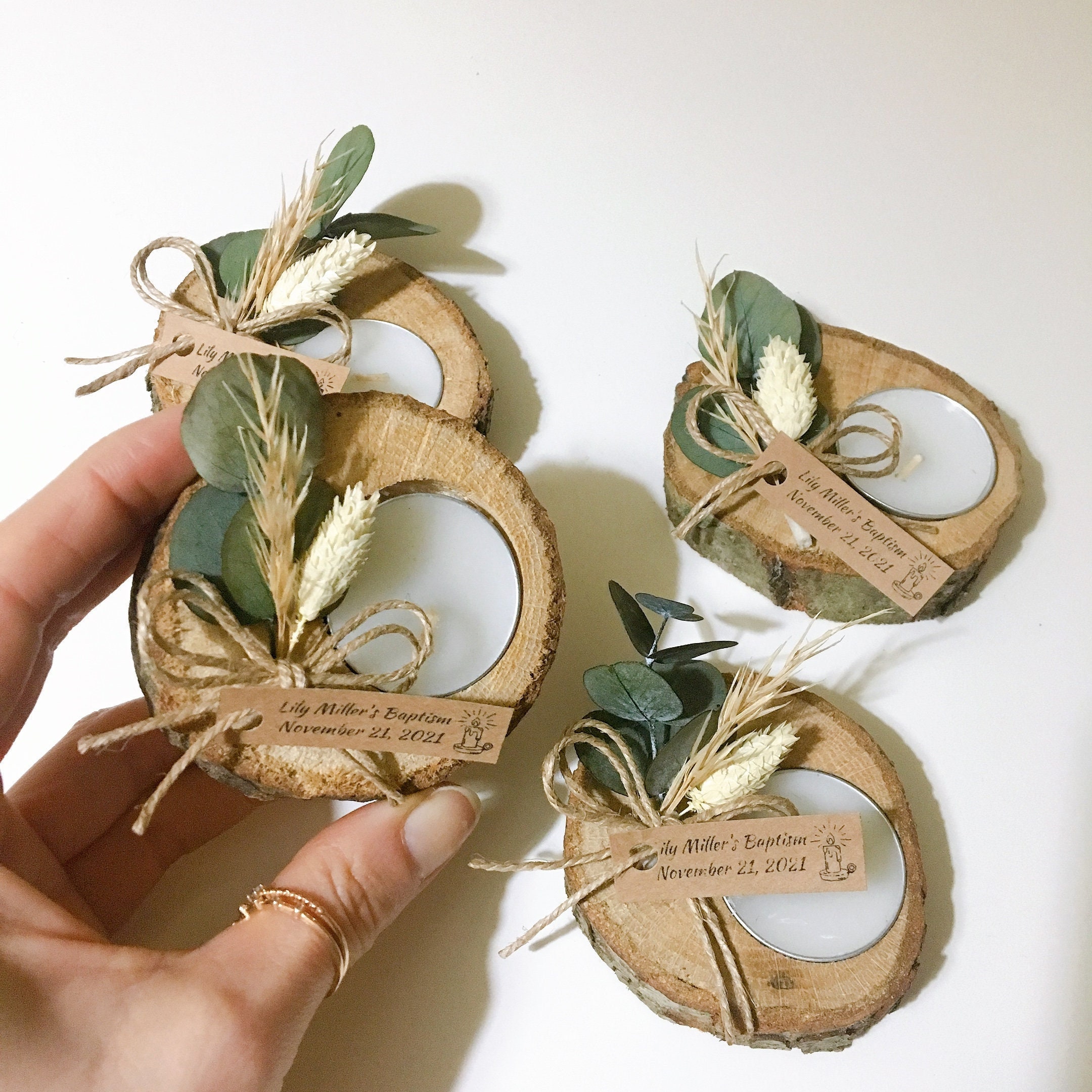 Guest Wedding Gifts, Personalized Gifts, Bulk Guest Gifts, Wooden Tealight Holder, Eucalyptus Decor, Thank You