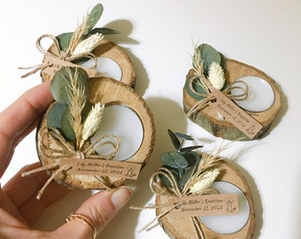 50 Pcs Guest Wedding Gifts, Personalized Gifts, Bulk Guest Gifts, Wooden Tealight Holder, Eucalyptus Decor, Thank You