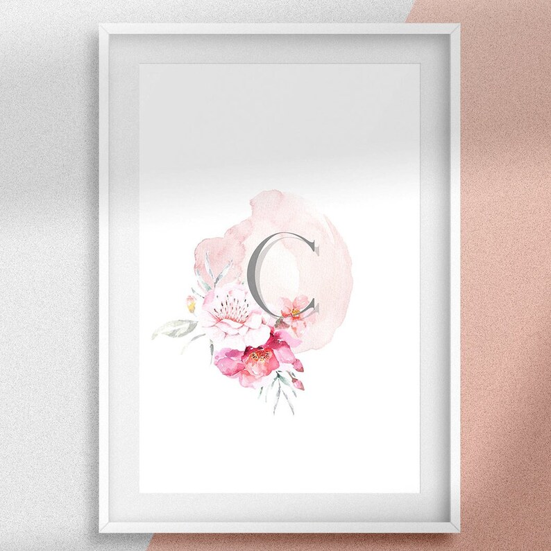 The Letter C , Floral Alphabet , Printable Wall Art , Baby Girl , Nursery , Watercolor , Pink - Etsy