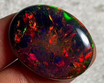 24.60 Natural Ethiopian Black Opal Oval , Multi Fire Black Opal, Galaxy Fire Opal , for jewelry Making, 20x22x7 MM, Huge Black Opal