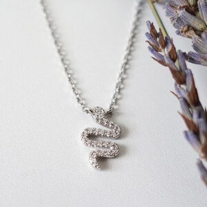 Tiny CZ Snake Pendant, Sterling Silver Serpent Necklace, Minimalist Boho Fashion Jewelry, Cubic Zirconia Small Charm, Layering Necklace EDEN