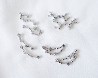 Sterling Silver Zodiac Constellation Studs: Dainty Cubic Zirconia Earrings
