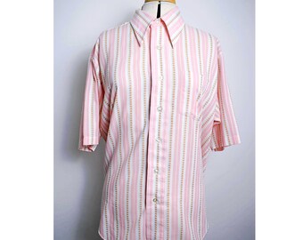Vintage Pink and White Candy Striped Shirt - XL