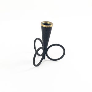 Black metal single candle holder. Swedish design Gunnar Ander Ystad metall. Mid century Scandinavian design