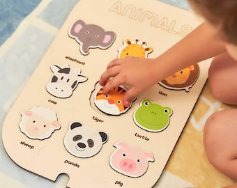 Wooden Animal Puzzle for Kids, Sensory Play, Baby Gift, Handmade Toddler Toy, Kids Puzzle, Christmas Gift, Montessor Puzzle, Birthday Gift