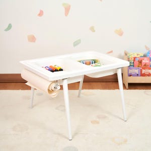 Montessori Activity Table, Whiteboard Chalkboard, Roll Paper Holder, Natural MDF Wood